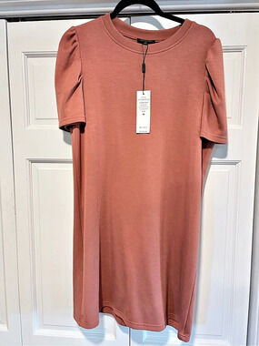 For Cynthia Short Puff Sleeve Shift Dress Burnt Orange Medium NWT